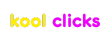 Logo de Kool Clicks con texto amarillo y rosa neón.
