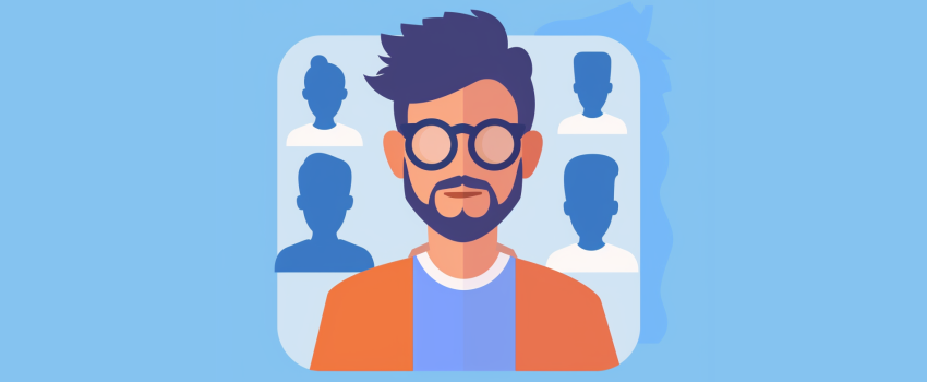 Ilustración de un buyer persona con figuras de perfil en segundo plano.