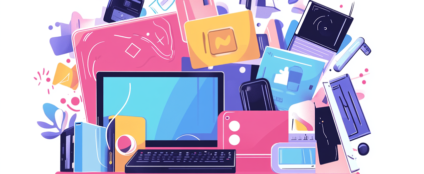 Elementos tecnológicos y digitales en una ilustración